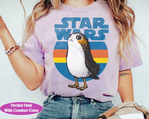 Star Wars Last Jedi Porg Retro Stripes Logo Graphic Shirt