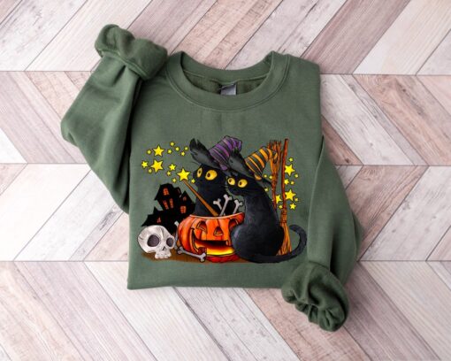 Cat halloween sweatshirt, ghost cat shirt, Halloween Sweater