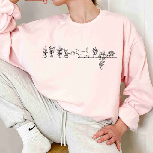 Cat Watering Plants Sweatshirt, Plant Lady Hoodie, Plants Sweatshirt