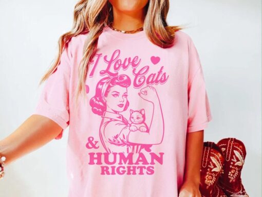 I love cats and human rights shirt | retro feminist | activism