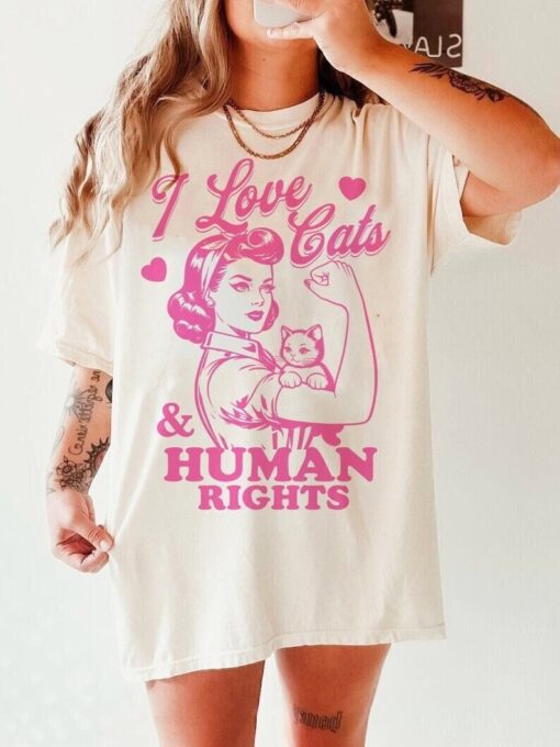 I love cats and human rights shirt | retro feminist | activism