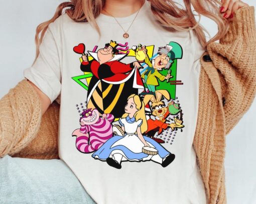 Disney Retro 90s Style Group Alice in Wonderland Characters Squad Shir