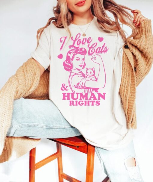 I love cats and human rights shirt | retro feminist | activism