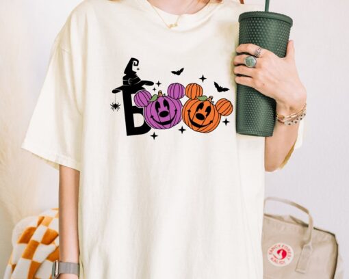 Halloween Boo T-Shirt, Cute Pumpkin Faces Tee, Spooky Witch Hat Design