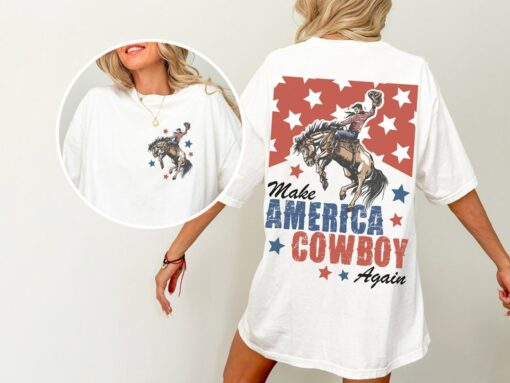 Make America Cowboy Again Shirt, Comfort Colors, Bucking Bronco