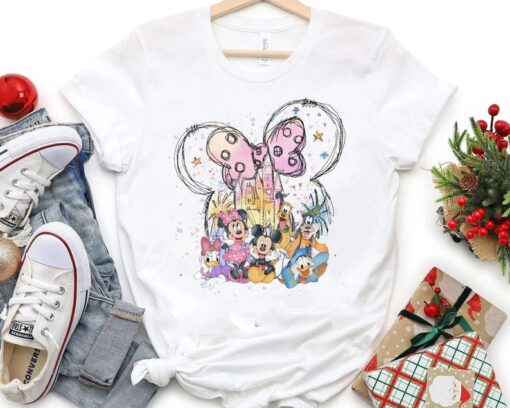 Retro Disney Castle Watercolor Mickey & Friends Shirt