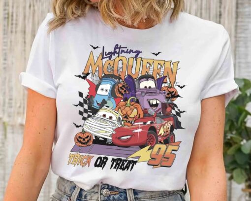 Vintage Disney Cars Halloween Trick Or Treat Shirt, Mcqueen, Mater