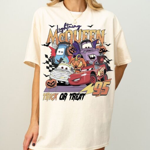 Vintage Disney Cars Halloween Trick Or Treat Shirt, Mcqueen, Mater