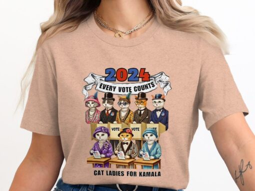 Cat Ladies for Kamala T-Shirt - 2024 Every Vote Counts Cat Design -