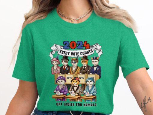 Cat Ladies for Kamala T-Shirt - 2024 Every Vote Counts Cat Design -