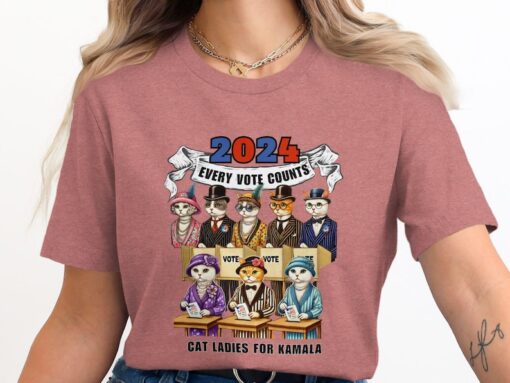 Cat Ladies for Kamala T-Shirt - 2024 Every Vote Counts Cat Design -