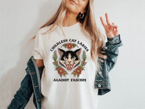 Childless Cat Ladies Against Fascism Shirt, Kamala Harris Shirt