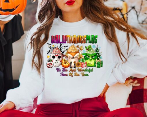 Happy Hallothanksmas Shirt, Cute Ghost Shirt, Womens Halloween Shirt