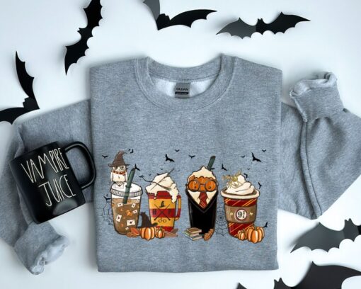 Coffee Cups Sweatshirt, Skull Coffee Cup Sweatshirt, Halloween Hoodie