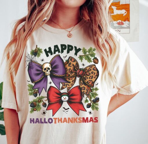 Coquette Happy Hallothanksmas Shirt Bow Happy Halloween Thanksgiving C