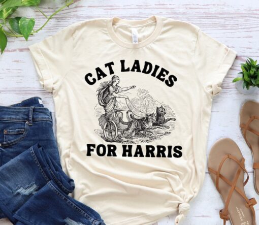 Kamala Harris Cat Lady Tshirt 2024 Presidential Race Vote Blue Madam