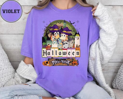 Comfort Colors Halloween Bluey Family Shirt, Cute Cartoon Dog T-Shirt