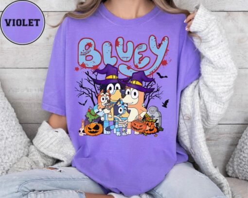 Comfort Colors Bluey Halloween Family Shirt, Cute Cartoon Dog T-Shirt