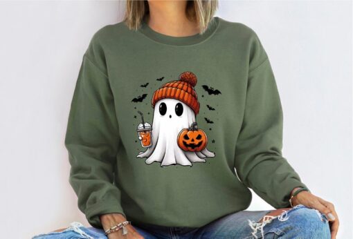 Halloween Cute Ghost Sweatshirt, Halloween Pumpkin Spice Sweatshirt