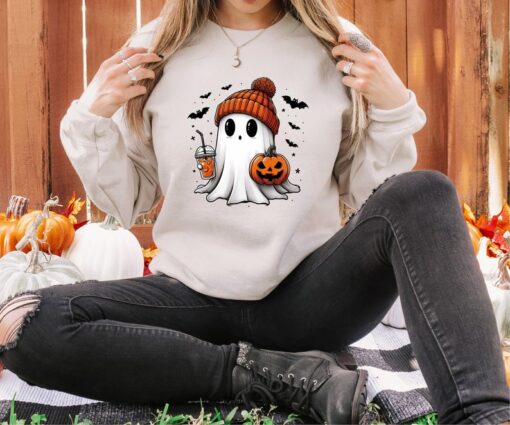 Halloween Cute Ghost Sweatshirt, Halloween Pumpkin Spice Sweatshirt