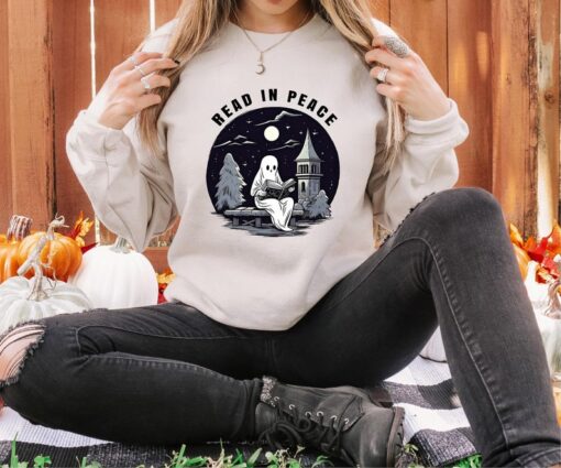 Halloween Read In Peace Sweatshirt, Halloween Ghost Reading Sweatshirt