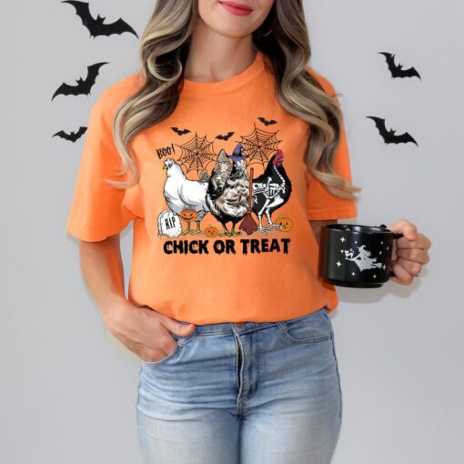 Comfort Colors Chick or Treat Shirt, Funny Halloween Chicken Shirt