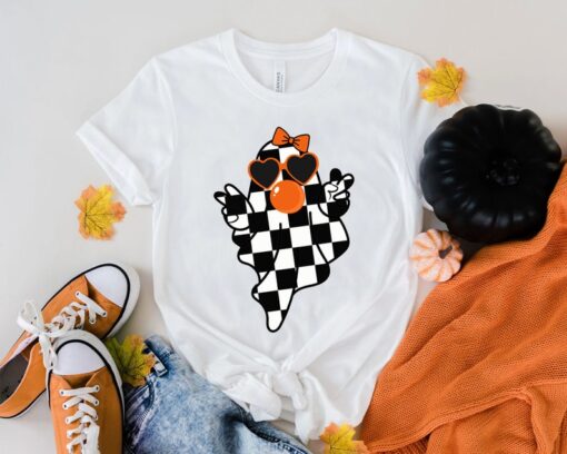 Cute Girly Ghost Blowing Bubble Shirt, Cute Ghost Halloween Shirt