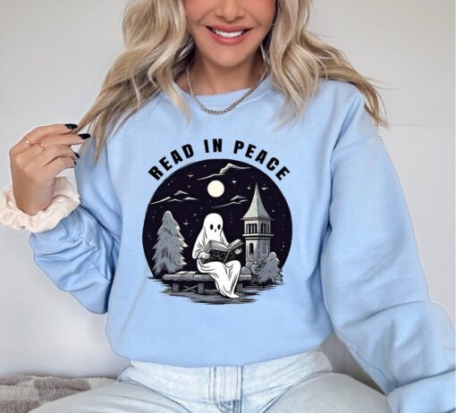 Halloween Read In Peace Sweatshirt, Halloween Ghost Reading Sweatshirt