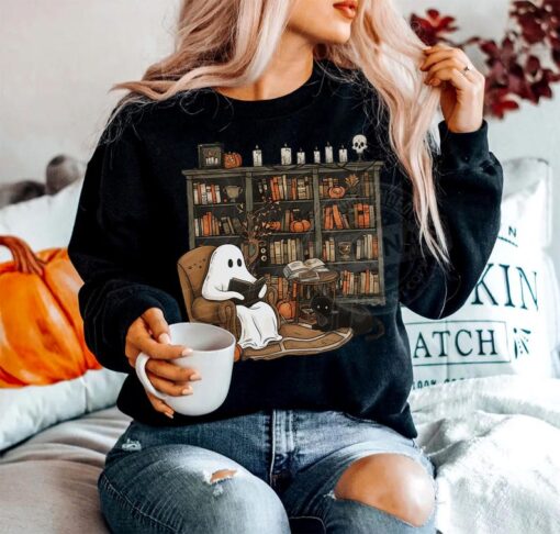 Reading Ghost Sweatshirt, Halloween Sweatshirt, Book Lover Shirt