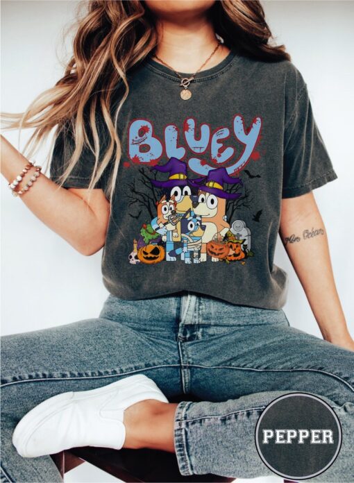 Comfort Colors Bluey Halloween Family Shirt, Cute Cartoon Dog T-Shirt