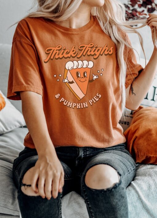 Retro Halloween Comfort Colors Shirt, Thick Thighs and Pumpkin Pies