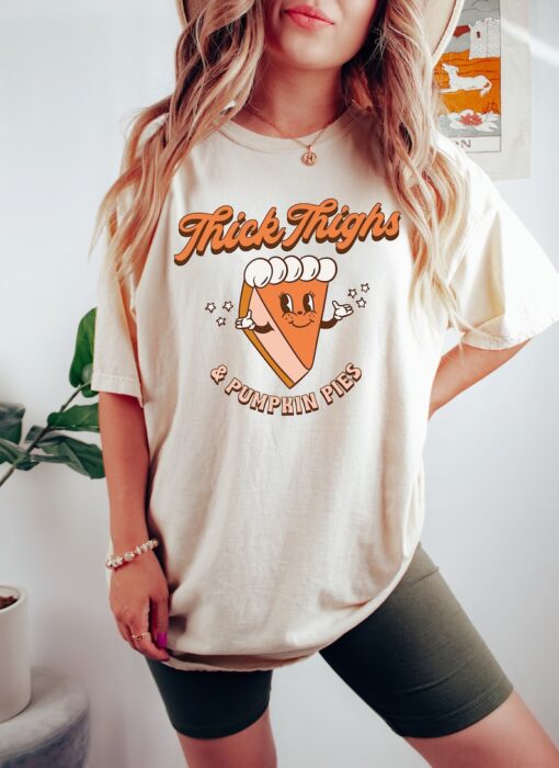 Retro Halloween Comfort Colors Shirt, Thick Thighs and Pumpkin Pies