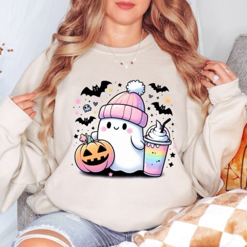 Pastel Ghost Sweatshirt, Cute Halloween Spooky Season Adult Unisex