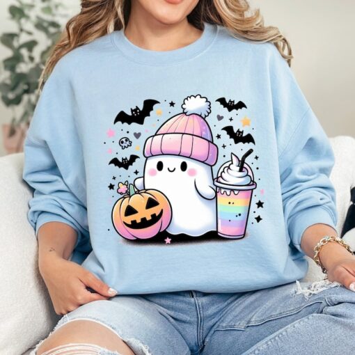 Pastel Ghost Sweatshirt, Cute Halloween Spooky Season Adult Unisex