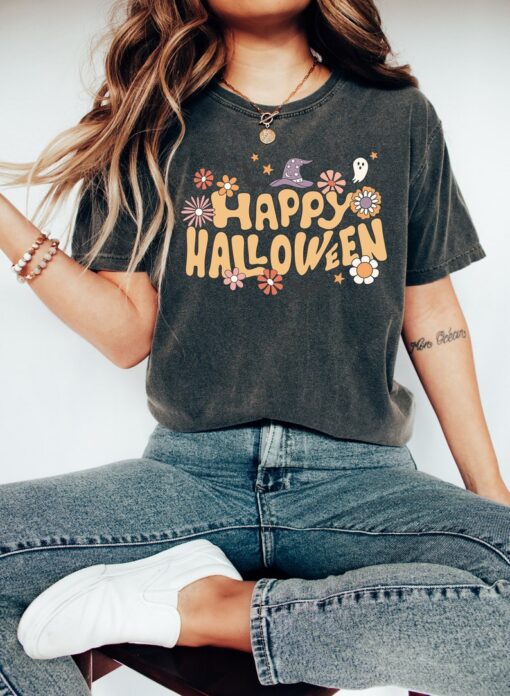 Retro Halloween Comfort Colors shirt, Happy Halloween Boho Shirt