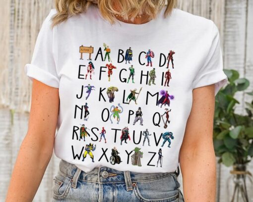 Marvel Alphabet Characters from A to Z Shirt, Disney Teacher T-shirt