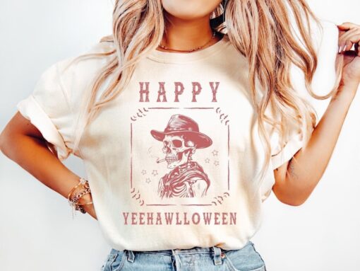 Happy Yeehawlloween T-Shirt, Spooky Skeleton Shirt