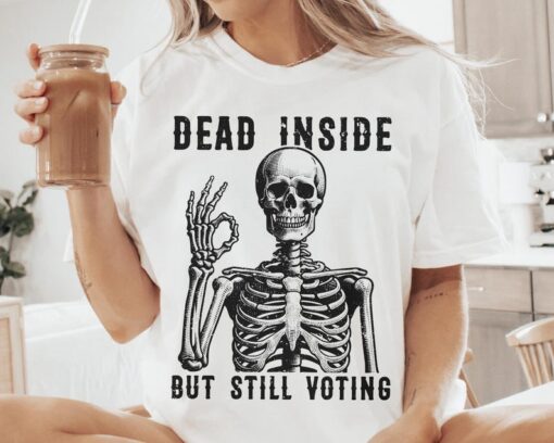 Dead Inside Vote Shirt Halloween Skeleton Shirt Kamala Harris Walz