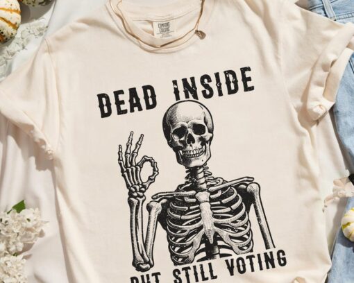 Dead Inside Vote Shirt Halloween Skeleton Shirt Kamala Harris Walz