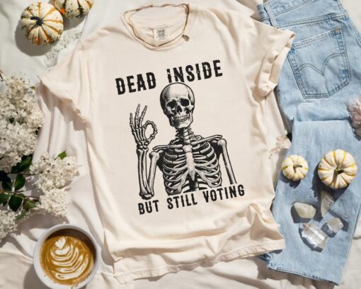 Dead Inside Vote Shirt Halloween Skeleton Shirt Kamala Harris Walz