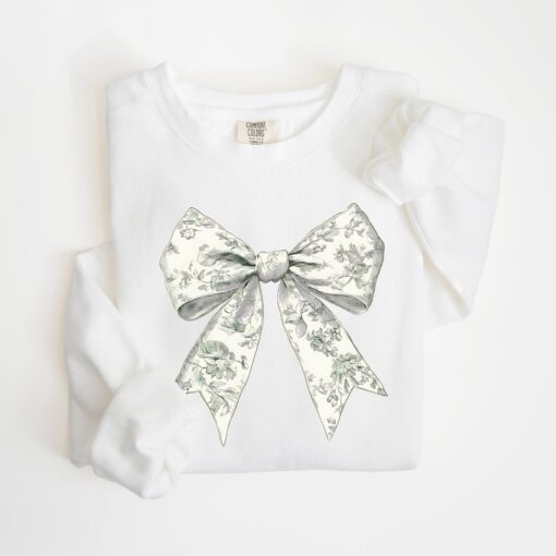 Coquette Bow Sweatshirt, Comfort Colors Green Ribbon Sweater