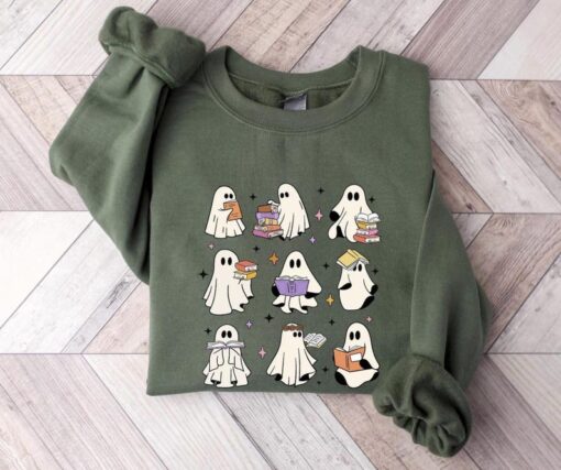 Ghost Reading Books shirt Sweatshirt Bookworm Shirt Halloween Bookish