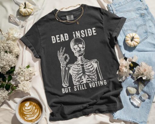 Dead Inside Vote Shirt Halloween Skeleton Shirt Kamala Harris Walz