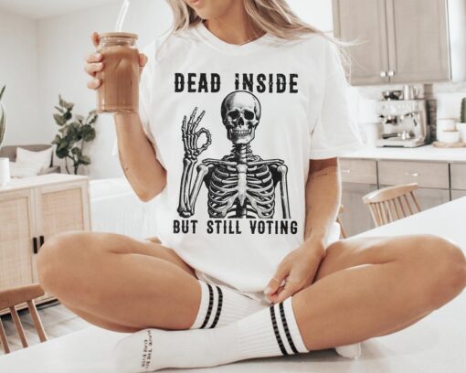 Dead Inside Vote Shirt Halloween Skeleton Shirt Kamala Harris Walz