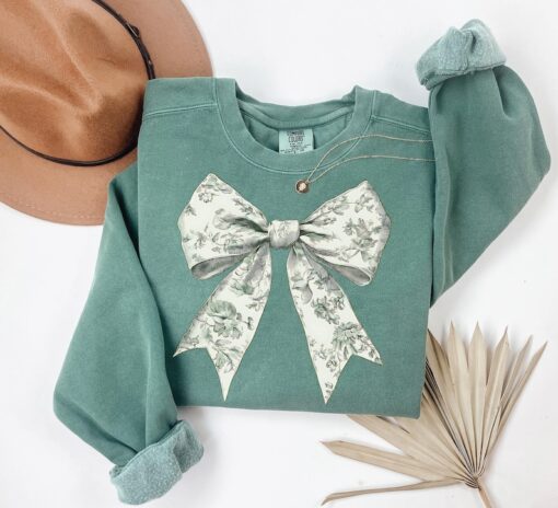 Coquette Bow Sweatshirt, Comfort Colors Green Ribbon Sweater